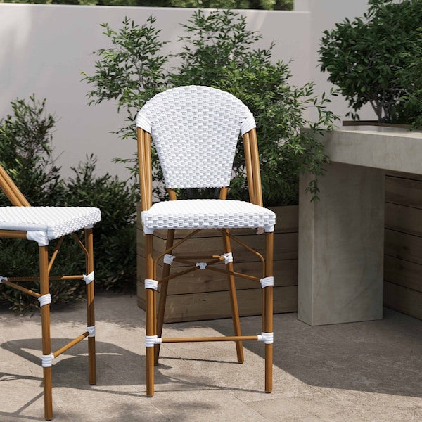 Flash Furniture Lourdes Stackable IndoorOutdoor French Bistro 26 High Counter Height Stool, WhiteGray and Bamboo SDA-AD642001-F-CS-WHGY-NAT-GG - main